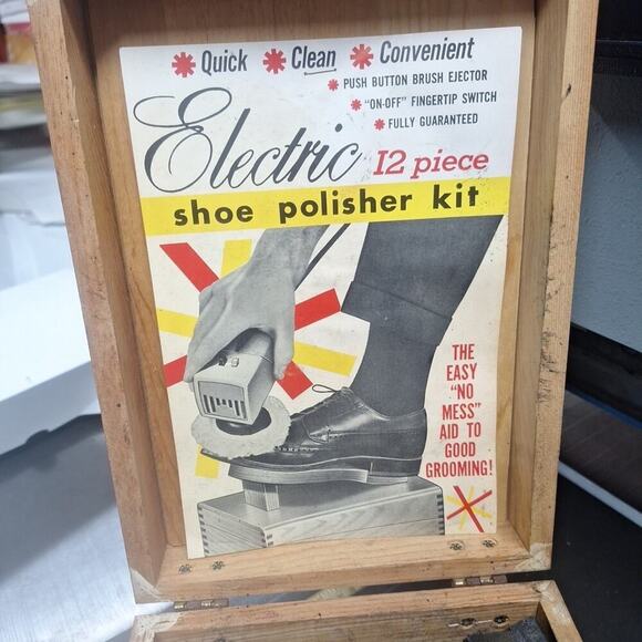 vintage shoe shine kit brushes etc. and Sears Polisher (For Parts) Wooden Box - Picture 5 of 6